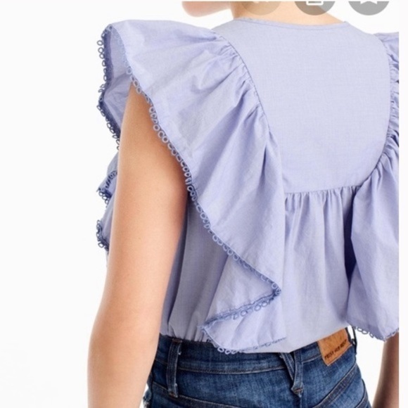 J. Crew ruffle front blue chambray blouse 4/6 - Picture 3 of 11